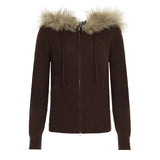 Women's Vintage Windproof Knit Cardigan Fall Winter Y2K Brown Patchwork Zipper Hoodie Warm Jacket Wholesale - Zeprah