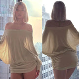 Women's White Mini Dress Shoulder Sleeves Loose Fit Eco - Friendly Knitting Fabric Sexy Club Style for Daily Use - Zeprah