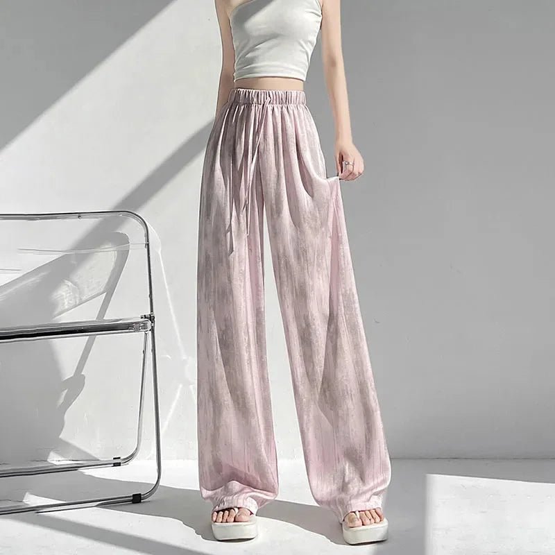Women's Wide Leg Casual Straight Pants High Waist Elastic Waist Flat Front Breathable Loose Fit Spring Autumn - Zeprah
