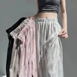 Women's Wide Leg Casual Straight Pants High Waist Elastic Waist Flat Front Breathable Loose Fit Spring Autumn - Zeprah