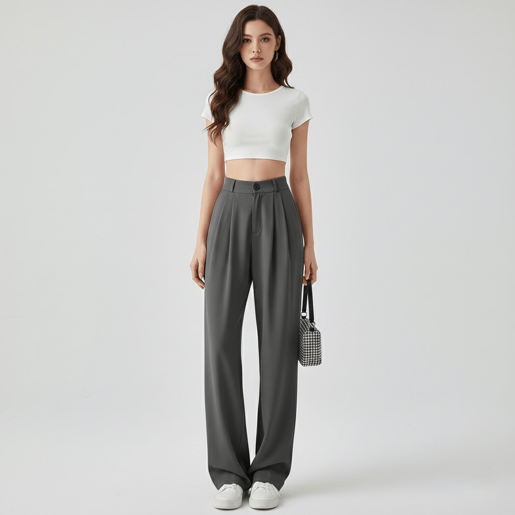 Women’s Wide - Leg Trousers with Front Pleats and High - Waist Pant Style - Zeprah