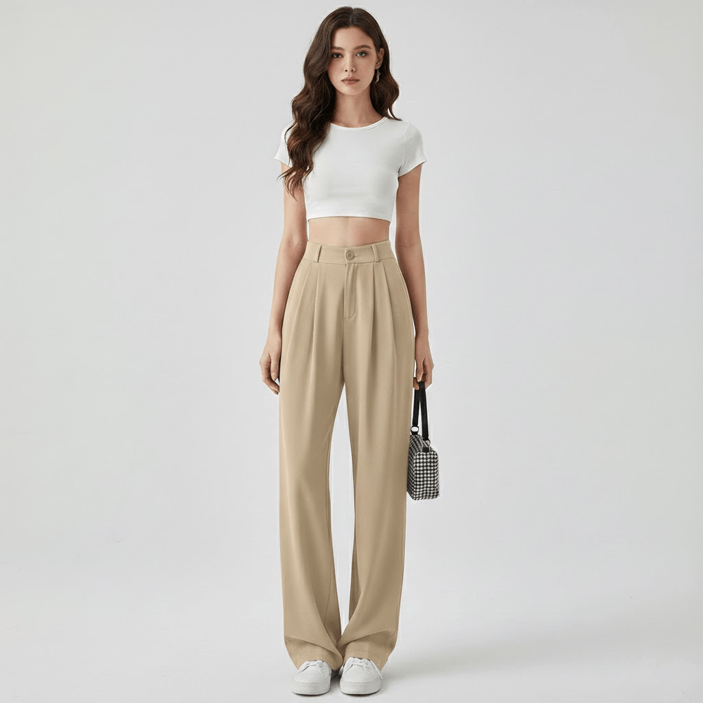 Women’s Wide - Leg Trousers with Front Pleats and High - Waist Pant Style - Zeprah