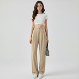 Women’s Wide - Leg Trousers with Front Pleats and High - Waist Pant Style - Zeprah