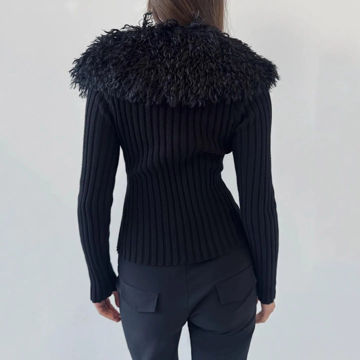 Women's Winter Casual Crocheted Knit Sweater with V - neck Collar Zipper Front Long Sleeves Soft Ties 100% Polyester - Zeprah