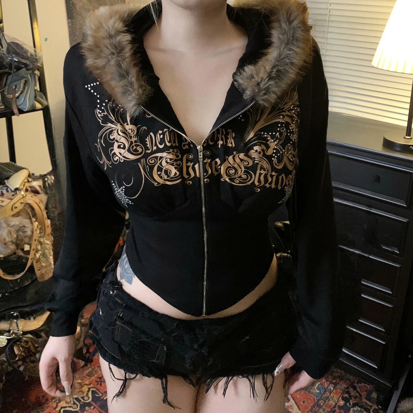 Women's Winter Zipped Hoodie with Bow Detail & Faux Leather Trim | Windproof Eco - Friendly Casual Pullover Sweatshirt - Zeprah