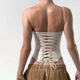 Women's Woven Lace Mesh Sequin Bustier - Short Ribbons Summer Back Tie Strap Cami Top Corset Style Evening Wear - Zeprah