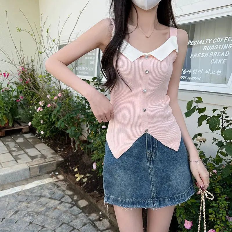 Workout Sleeveless Knitted Women Tank Top Camisole Basic tank Top - Zeprah