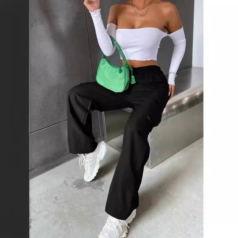 Workwear Casual Pants Women's High Waist Wide Leg Straight Breathable American Style Retro Sports Pants - Zeprah