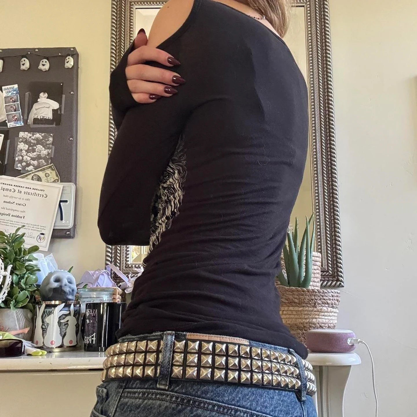 Y2K Autumn Gothic Style Animal Print Knitted Digital Top | Off - Shoulder Long Sleeve Slim Fit T-Shirt for Women - Zeprah