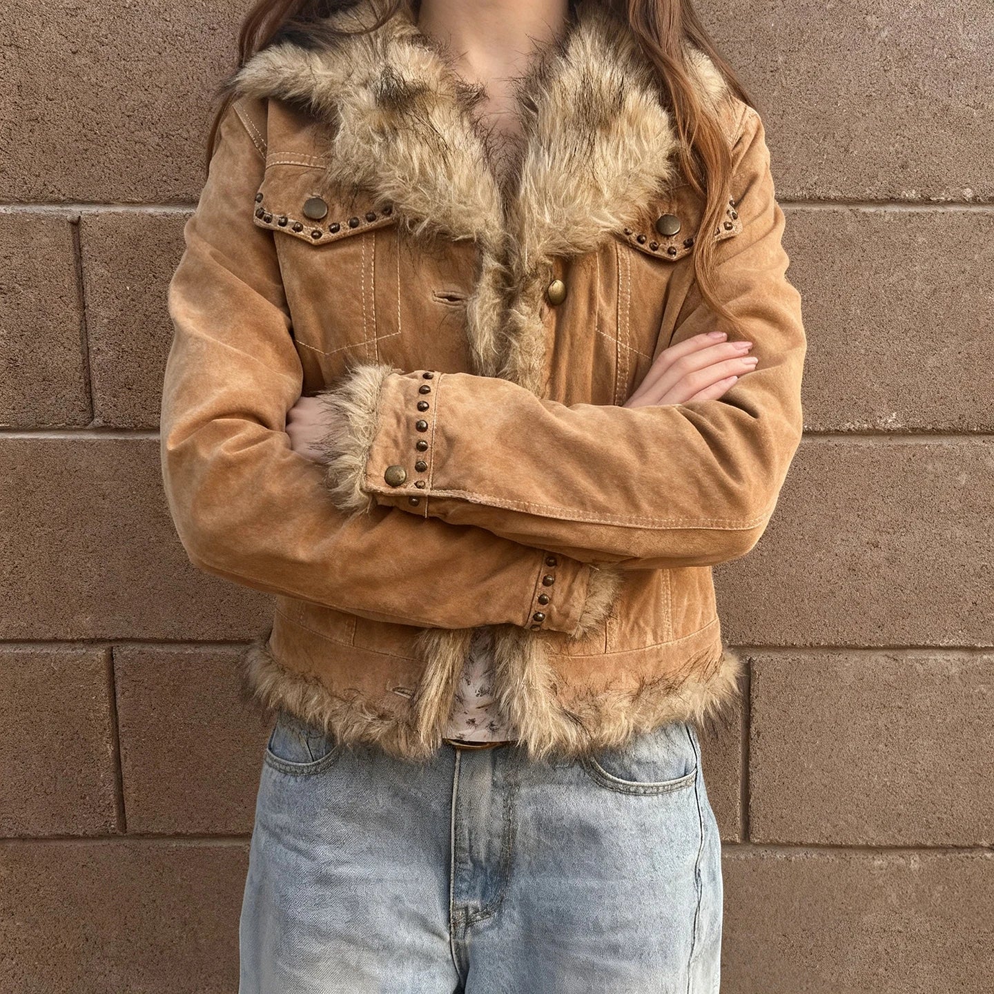 Y2K Retro Eco - Friendly Woven Windproof Polyester Single Breasted Casual Jacket Faux Fur Trim Notch Lapel Winter Warm Plain Dyed - Zeprah