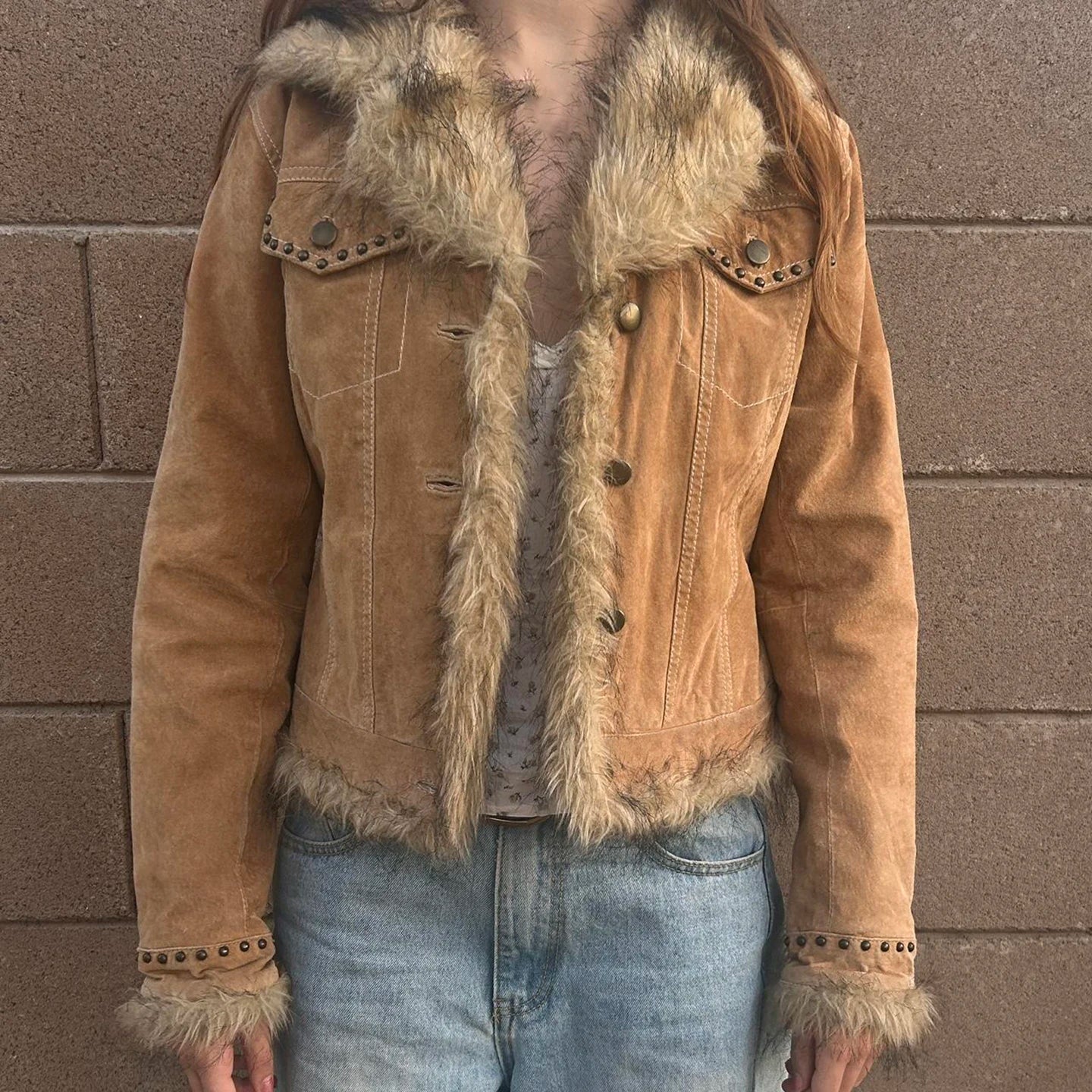 Y2K Retro Eco - Friendly Woven Windproof Polyester Single Breasted Casual Jacket Faux Fur Trim Notch Lapel Winter Warm Plain Dyed - Zeprah